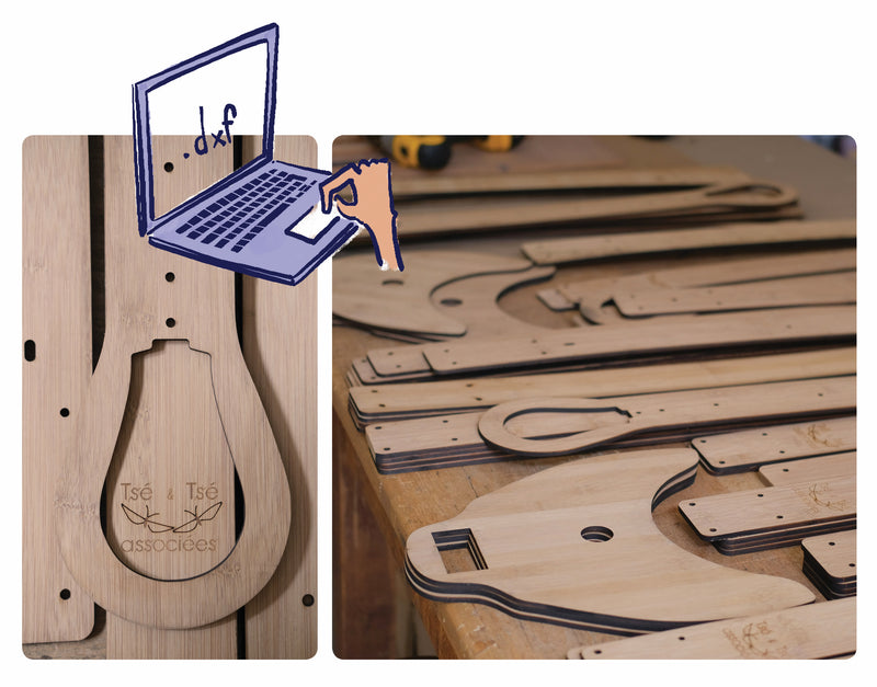 Image de morceaux de lampes en bois découpé