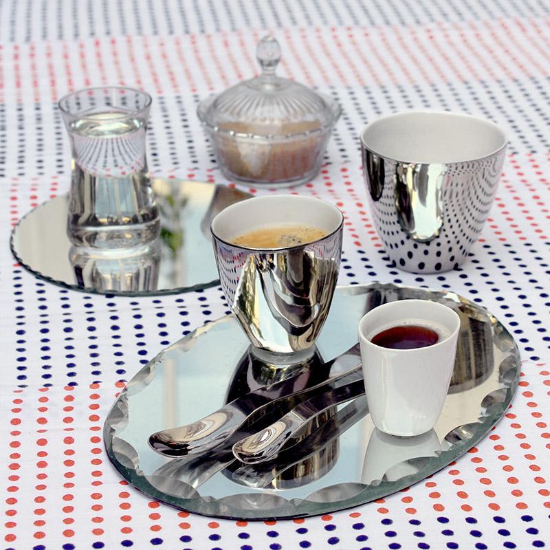 service à café vaisselle blanc et argent effet miroir - tsé tsé