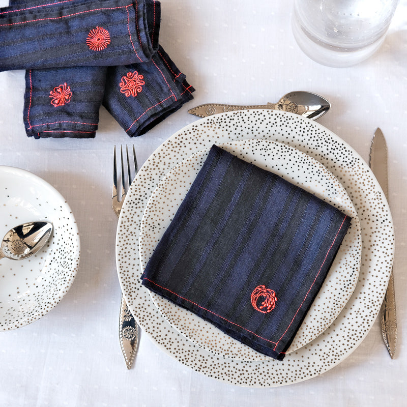 FOUR INDIGO NAPKINS