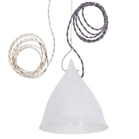 Grande lampe Cornette suspension en porcelaine brillante, avec câble électrique en tissu tressé