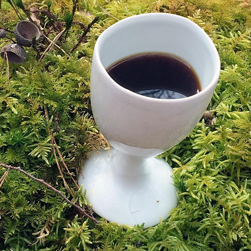 tasse à café en porcelaine posée sur la mousse - tsé tsé