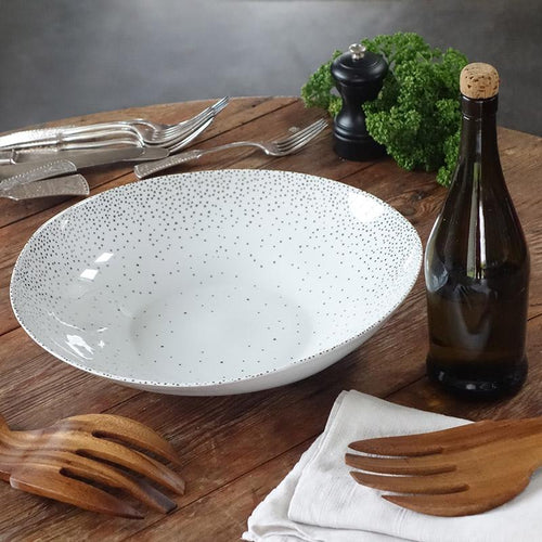 plat à salade de forme irrégulière banc et argenté - tsé tsé