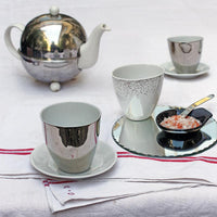 tasses et théière blanc et argent en porcelaine - tsé tsé